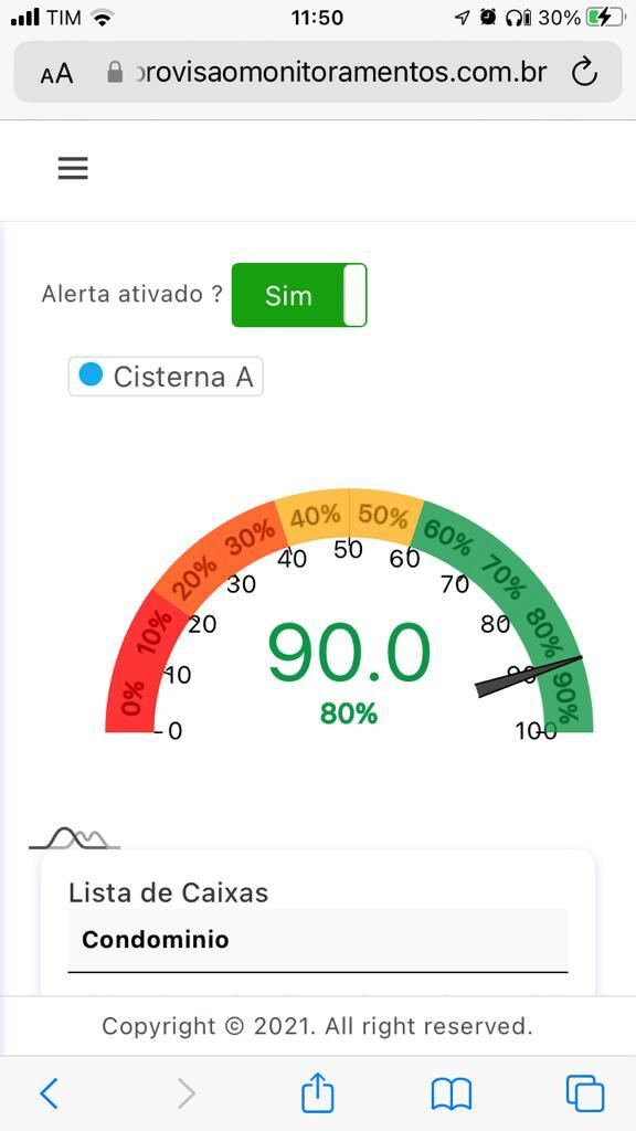 Painel de monitoramento remoto de cisterna com medição de nível